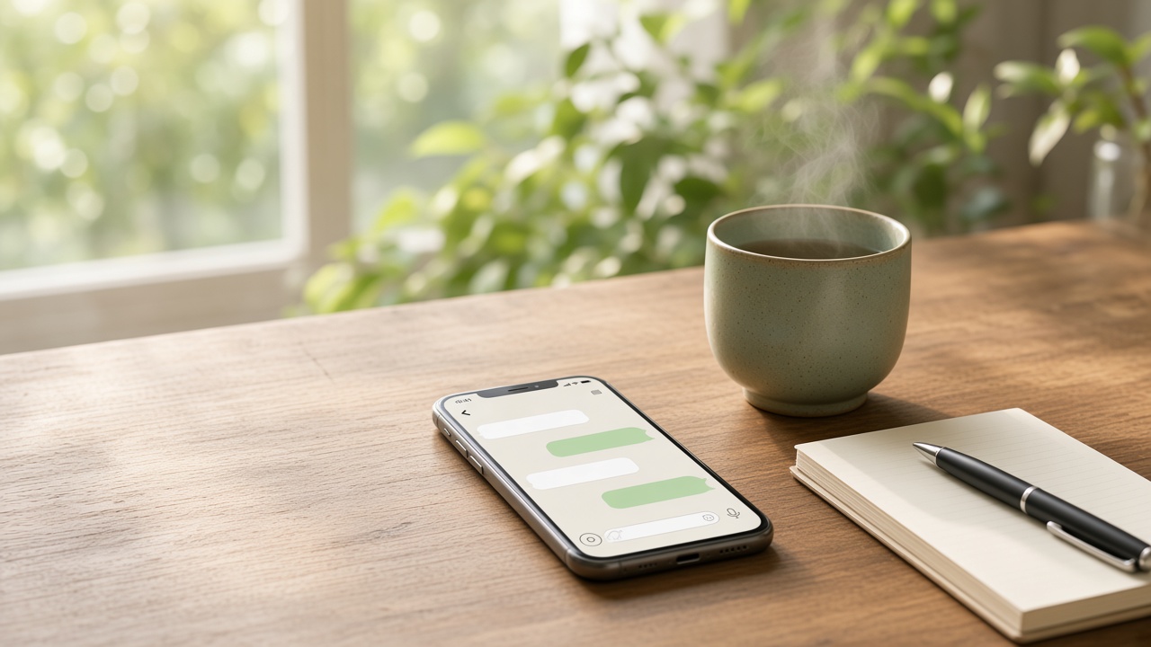スマートフォンとメモでお問合せの準備をするデスクの様子